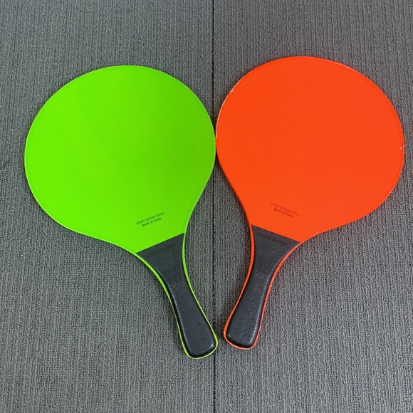 Prokadima Paddles (2) Neon Green Orange Black Wooden Sport Design Paddle Ball - Picture 2 of 11